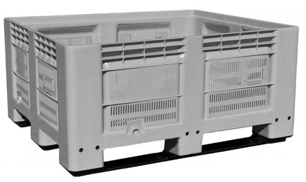 1200 x 1000 x 580 – Caisse palette ajourée – 3 semelles – Grise – 44120