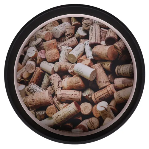 Plateau rond en métal avec décor de bouchons de liège